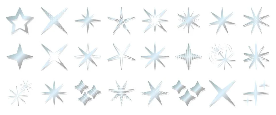 Silver star icon set Stock Illustration