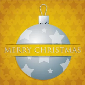 Silver star patterned bauble "Merry Christmas" card in vector format. イラスト素材