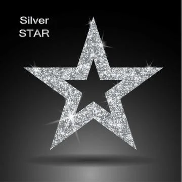 Silver star vector banner. Silver glitter . Template , card, vip, exclusive, Stock Illustration
