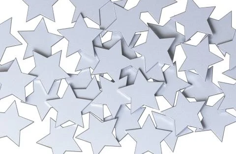 Silver Stars pattern isolated on white background. 3D rendering. Illustrazione stock