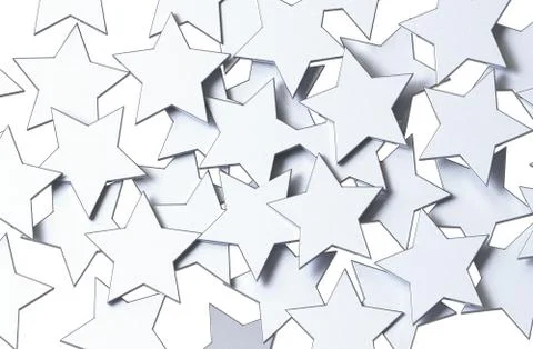 Silver Stars pattern isolated on white background. 3D rendering. Stock Photos