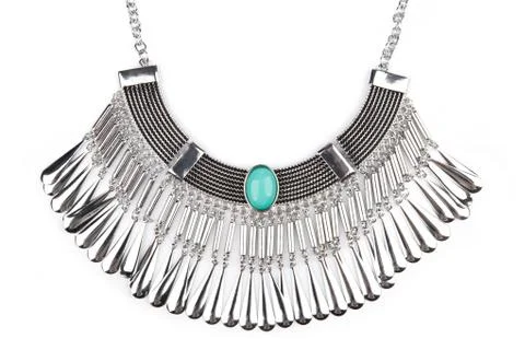 Silver statement necklace isolated on white Photos