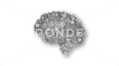 Silver steel gear and cogwheel brain machine with shadow isolated on white Stock Illustration