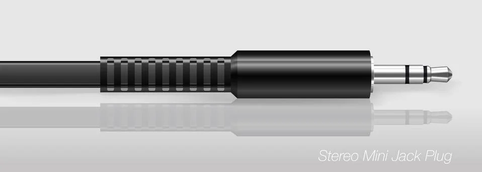 Silver Stereo Mini Jack Plug with Flat Black Braid Stock Illustration