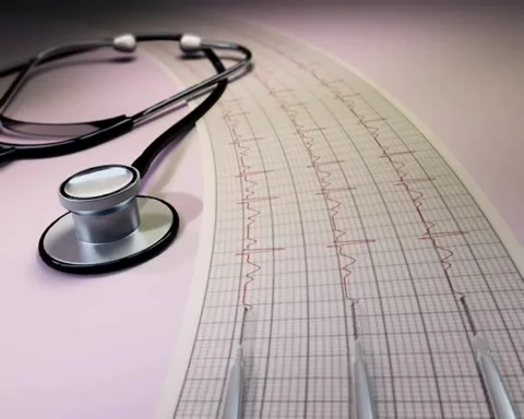 Silver stethoscope with moving ventilator waves Stock Footage 255886600