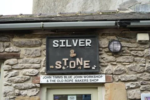 Silver &amp; Stone And John Timms Blue John Workshop Sign, Castleton, The Peak Stock Photos
