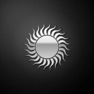 Silver Sun icon isolated on black background. Long shadow style. Vector Stock Illustration