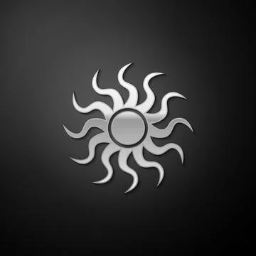 Silver Sun icon isolated on black background. Long shadow style. Vector Stock Illustration