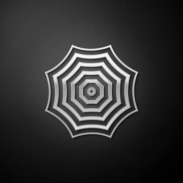 Silver Sun protective umbrella fo beach icon isolated on black background. Large Stock Illustration