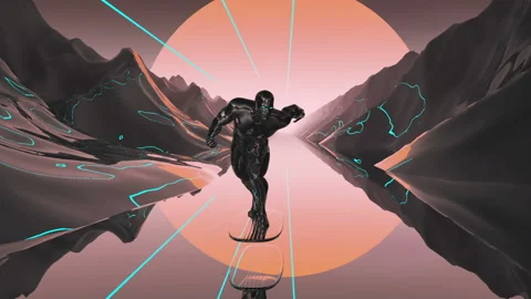 Silver Surfe Day Dynamic. Night digital landscape, sun, mountains and color rays Stock Footage 101168622