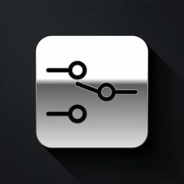 Silver Switch in electronic circuit icon isolated on black background. Long Stock Illustration