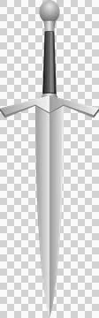 Silver sword with a black handle, featuring a pointed blade and crossguard .. Stock Illustration