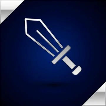 Silver Sword for game icon isolated on dark blue background. Vector Stock Illustration