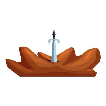 Silver sword in the stone emerging from ground Stock Illustration