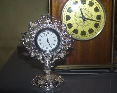 Silver table clock with crystals Stock Photos
