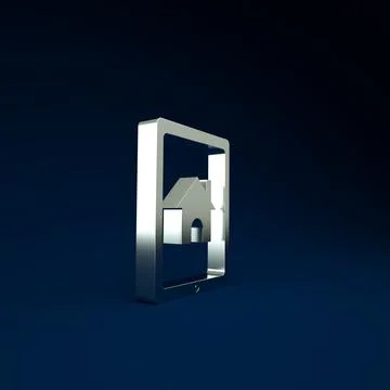 Silver Tablet and smart home icon isolated on blue background. Remote control Ilustración de archivo