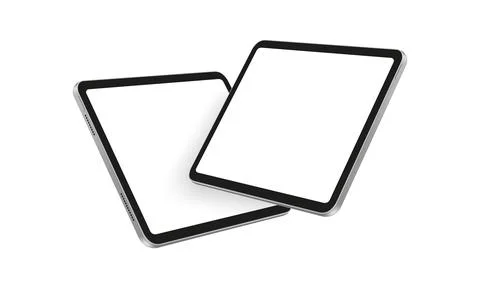 Silver Tablet Computers Mockups with Blank Horizontal Screens, Side View Stock Illustration
