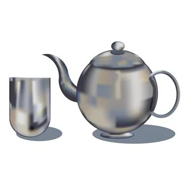 Silver Teapot and Drinking Cup Vector Illustration Stock Illustration
