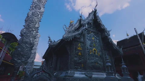 Silver Temple Wat Sri Suphan detailed silver facade in Chiang Mai Thailand Stock Footage 342333045