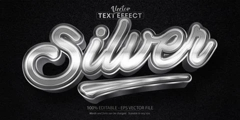 Silver text, shiny metallic silver style editable text effect Stock Illustration