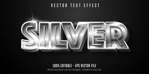 Silver text, shiny metallic style editable text effect Stock Illustration