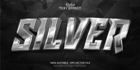 Silver text, shiny silver color style editable text effect Stock Illustration