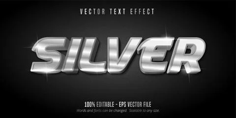 Silver text, shiny silver style editable text effect Stock Illustration