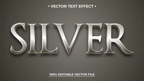 Silver text, textured silver color style editable text effect Stock Illustration
