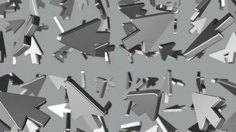 Silver Textured 3D Mouse Cursors Falling Animation. Reflective Mouse Cursor. 4K Stock Footage 279748785