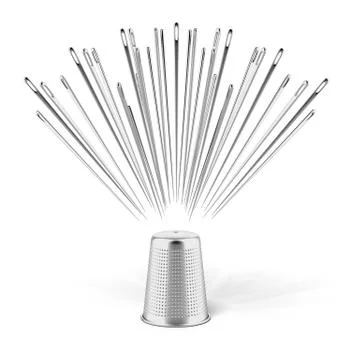 Silver thimble and needles 库存插图