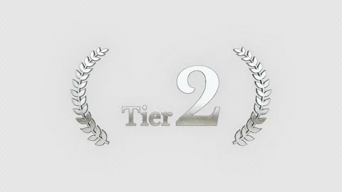 A silver “Tier 2” text , the number set against a laurel wreath decoration Stock Footage 345106797
