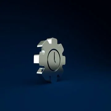Silver Time Management icon isolated on blue background. Clock and gear sign. Stock Illustration