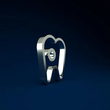 Silver Tooth with caries icon isolated on blue background. Tooth decay. Minim Stock Illustration