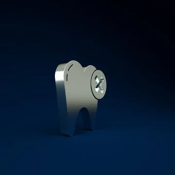 Silver Tooth with caries icon isolated on blue background. Tooth decay. Minim Stock Illustration