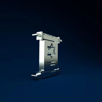 Silver Torah scroll icon isolated on blue background. Jewish Torah in expande Illustrazione stock