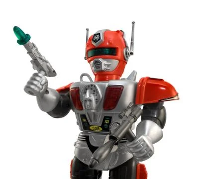 Silver toy robot closeup. Stock Photos