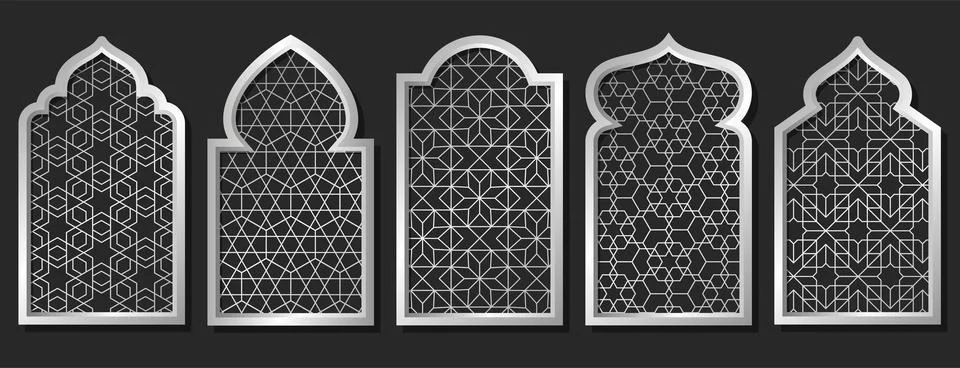 Silver traditional islamic window shape, old arabic frames, doors or moroccan Stock Illustration