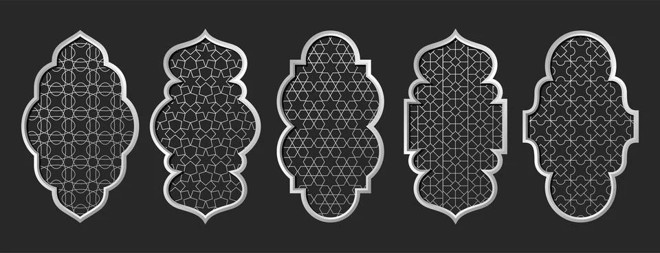 Silver traditional islamic window shape, old arabic frames, doors or moroccan 스톡 일러스트