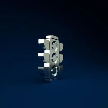Silver Traffic light icon isolated on blue background. Minimalism concept. 3d Illustrazione stock