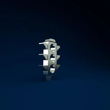Silver Traffic light icon isolated on blue background. Minimalism concept. 3d Illustrazione stock