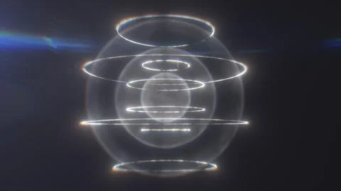Silver translucent hologram with floating rings and prism light flare, slee.. Stock Illustration