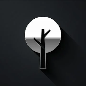 Silver Tree icon isolated on black background. Forest symbol. Long shadow style Stock Illustration