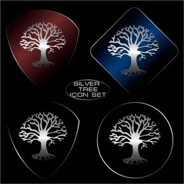 Silver tree icon set Stock Illustration