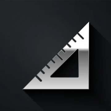 Silver Triangular ruler icon isolated on black background. Straightedge symbol Illustrazione stock