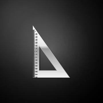 Silver Triangular ruler icon isolated on black background. Straightedge symbol Illustrazione stock
