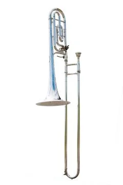 Silver trombone on white background Stock Photos