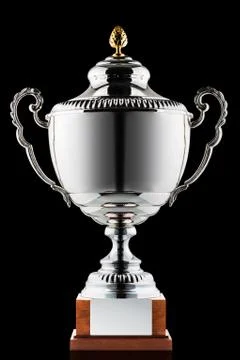 Silver trophy isolated on black background Stock Photos