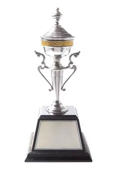Silver trophy isolated on white background. Winning awards Foto stock