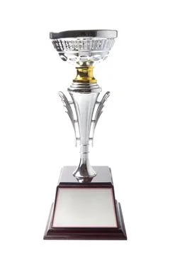 Silver trophy isolated on white background. Winning awards Foto stock