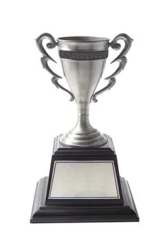 Silver trophy isolated on white background. Winning awards Foto stock